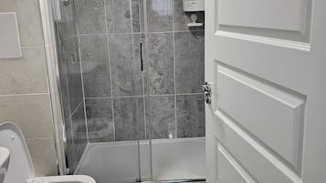 Shower, towels, toilet paper