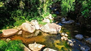 A natural stream with large rocks and lush greenery. - Cabanas.tur Ilhabela (Ilhabela)