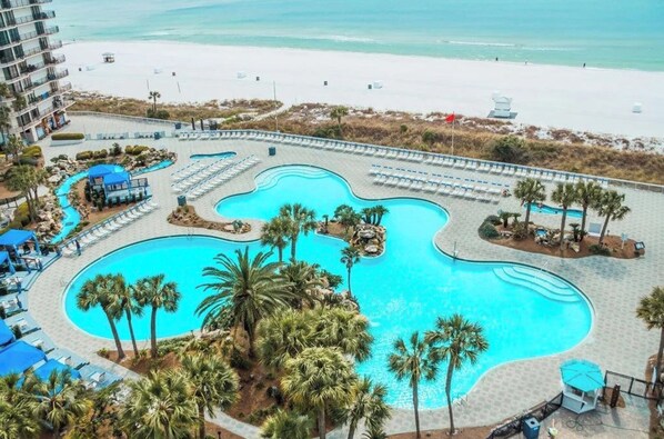 A heated pool - Enjoy water views, private balcony, two kings, & bunks at our Beach Bungalow (Panama City Beach)