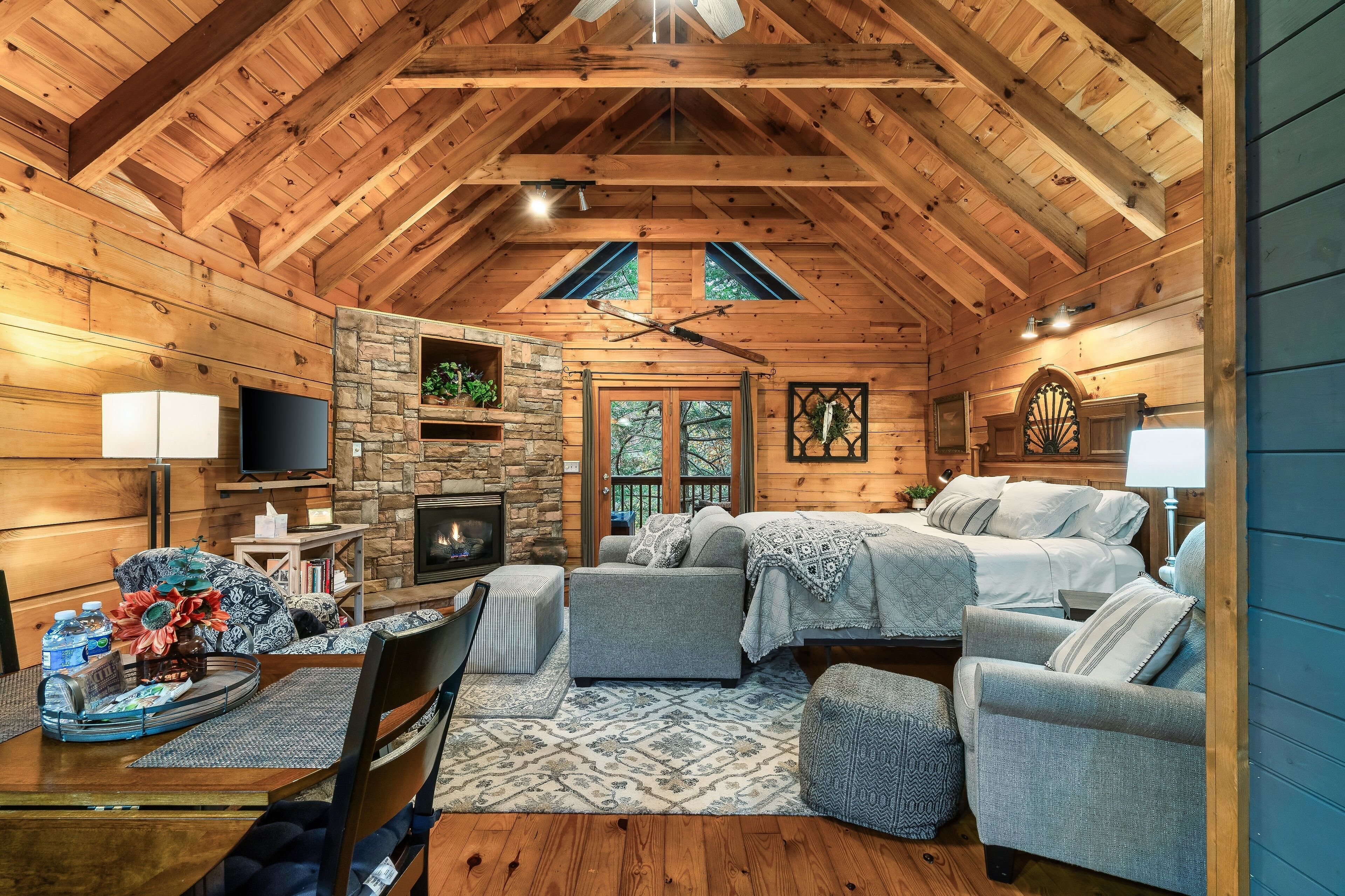 Smart TV, fireplace, DVD player, books