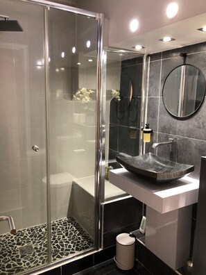 Hair dryer, towels, toilet paper