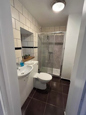 Douche, sèche-cheveux, serviettes fournies, papier toilette