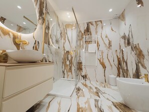 Regadera, secadora de cabello, bidet, toallas 