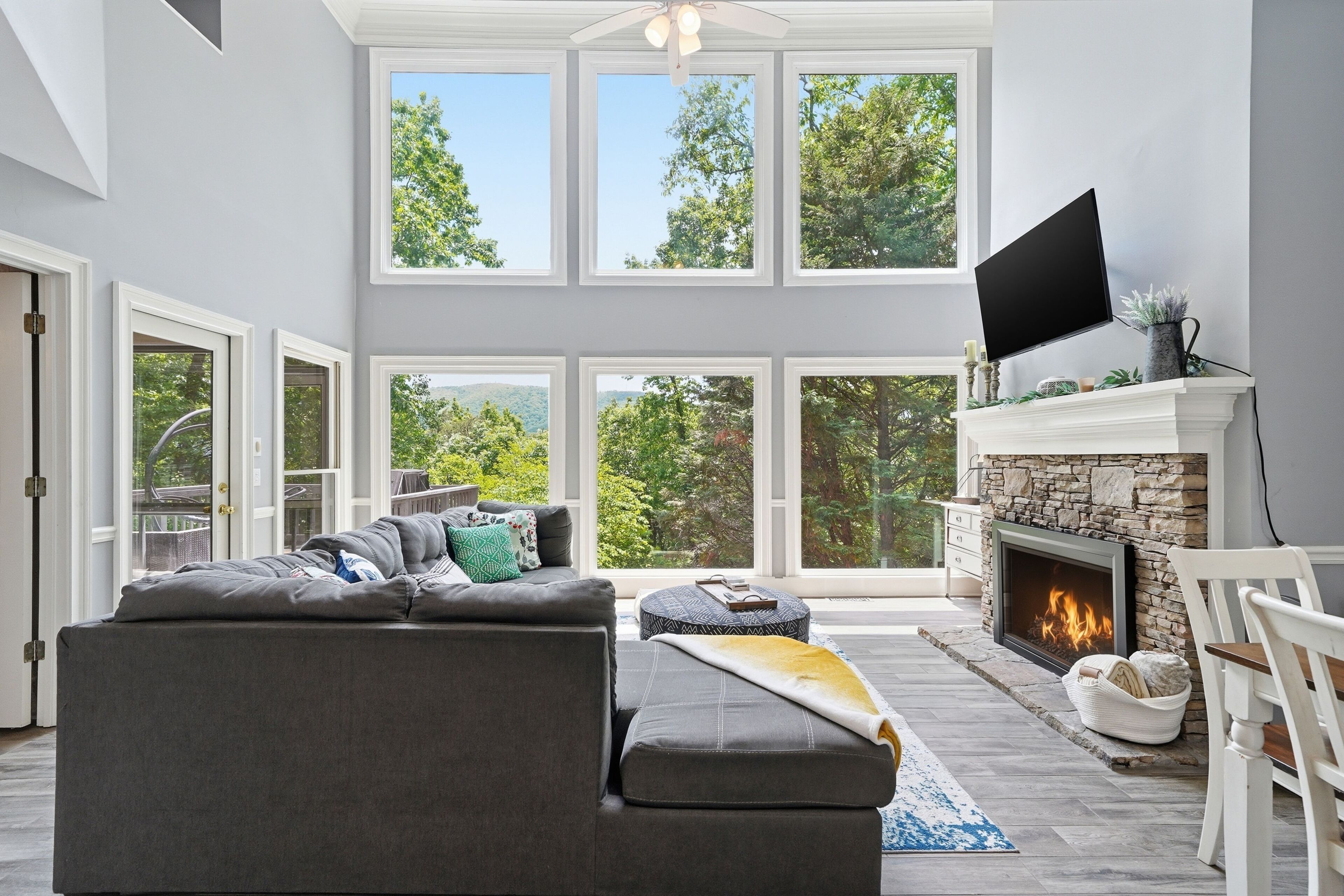 TV, fireplace