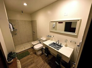 Bidet, towels, soap, toilet paper - Modern Center Apartment on Argentina Deluxe Studio. (General Pico)