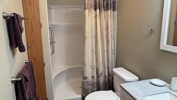 Hair dryer, towels, toilet paper