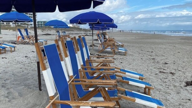 Rows of beach chairs and umbrellas on a sandy beach. - Westgate Lake Resort & Spa (Orlando)