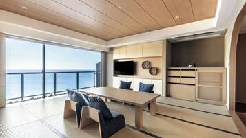 Quarto superior, banheiro privativo, vista para o oceano | Roupas de cama antialérgicas, edredons de pluma