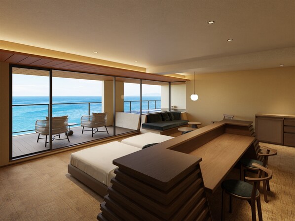 Luxury Suite, Sauna, Ocean View | Hypo-allergenic bedding, down comforters, free minibar items, desk - IZU RETREAT by Onko Chishin (Higashiizu)