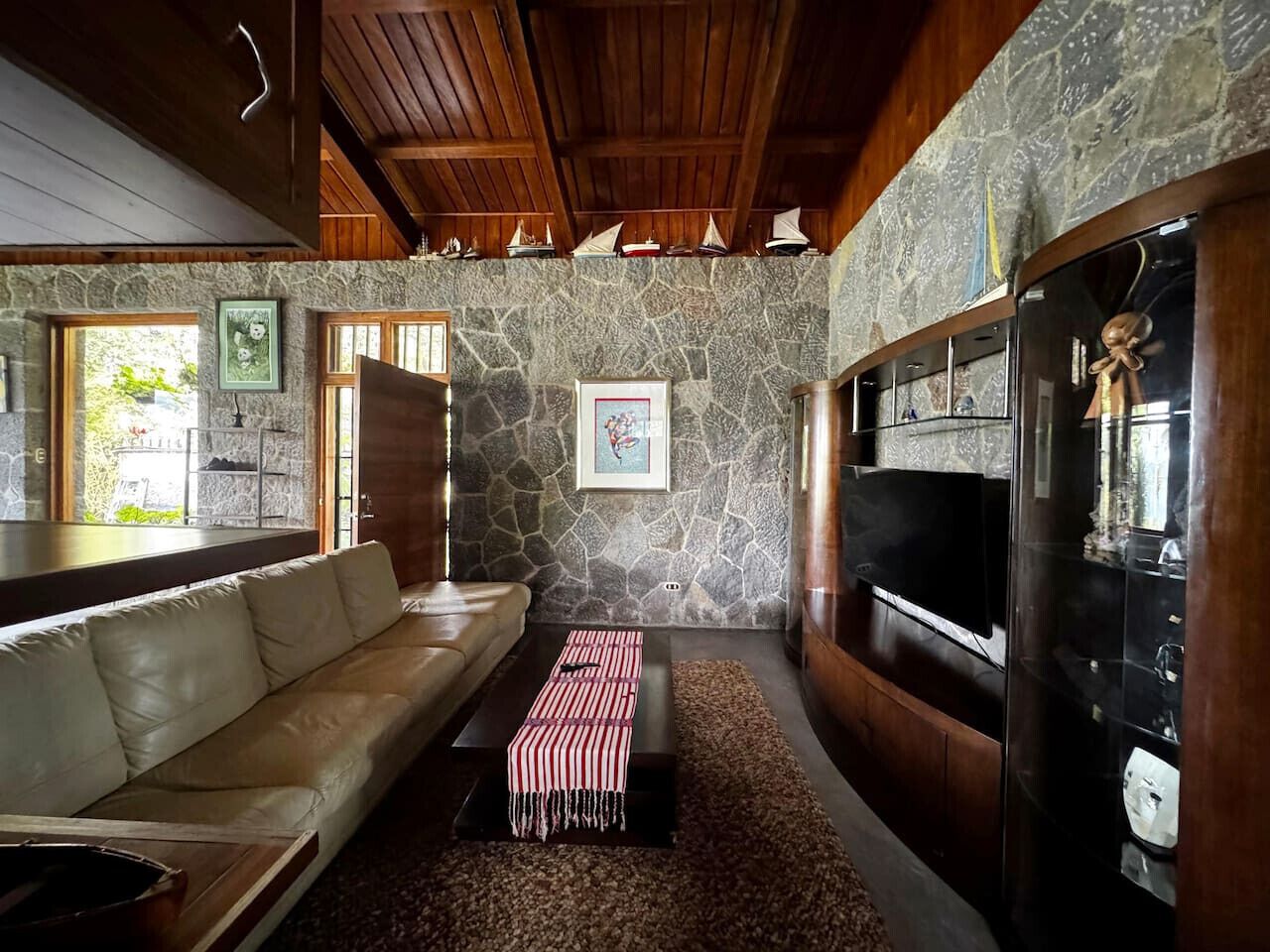 Una televisión, una chimenea, libros