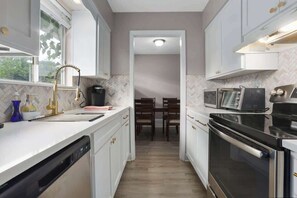 Fridge, microwave, oven, dishwasher
