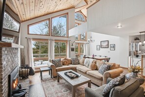 TV, fireplace, table football, books - MelDale Riverhouse: Summer Escape on the River| Hot Tub + Firepit Fun (Branch)