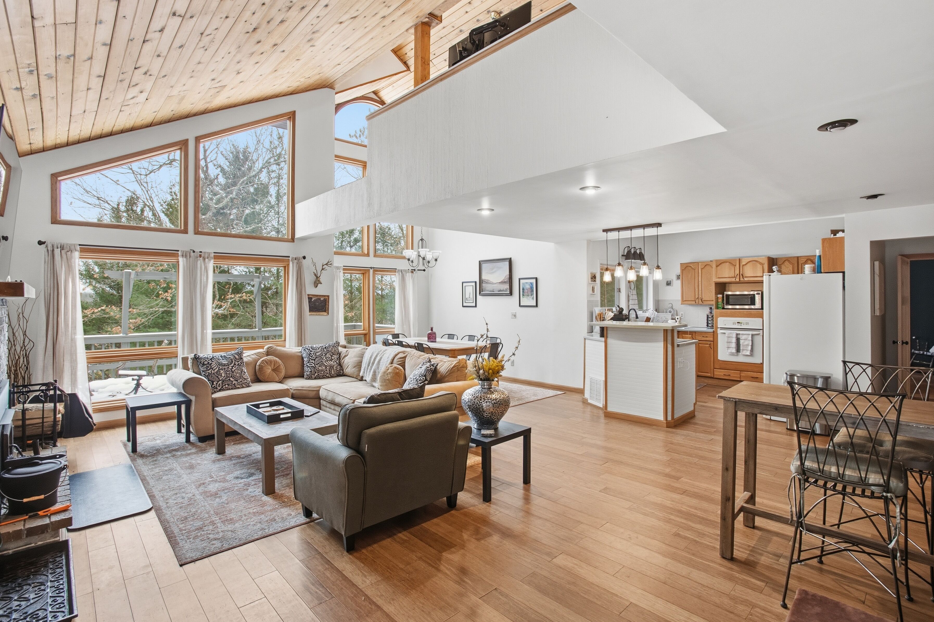 TV, fireplace, table football, books