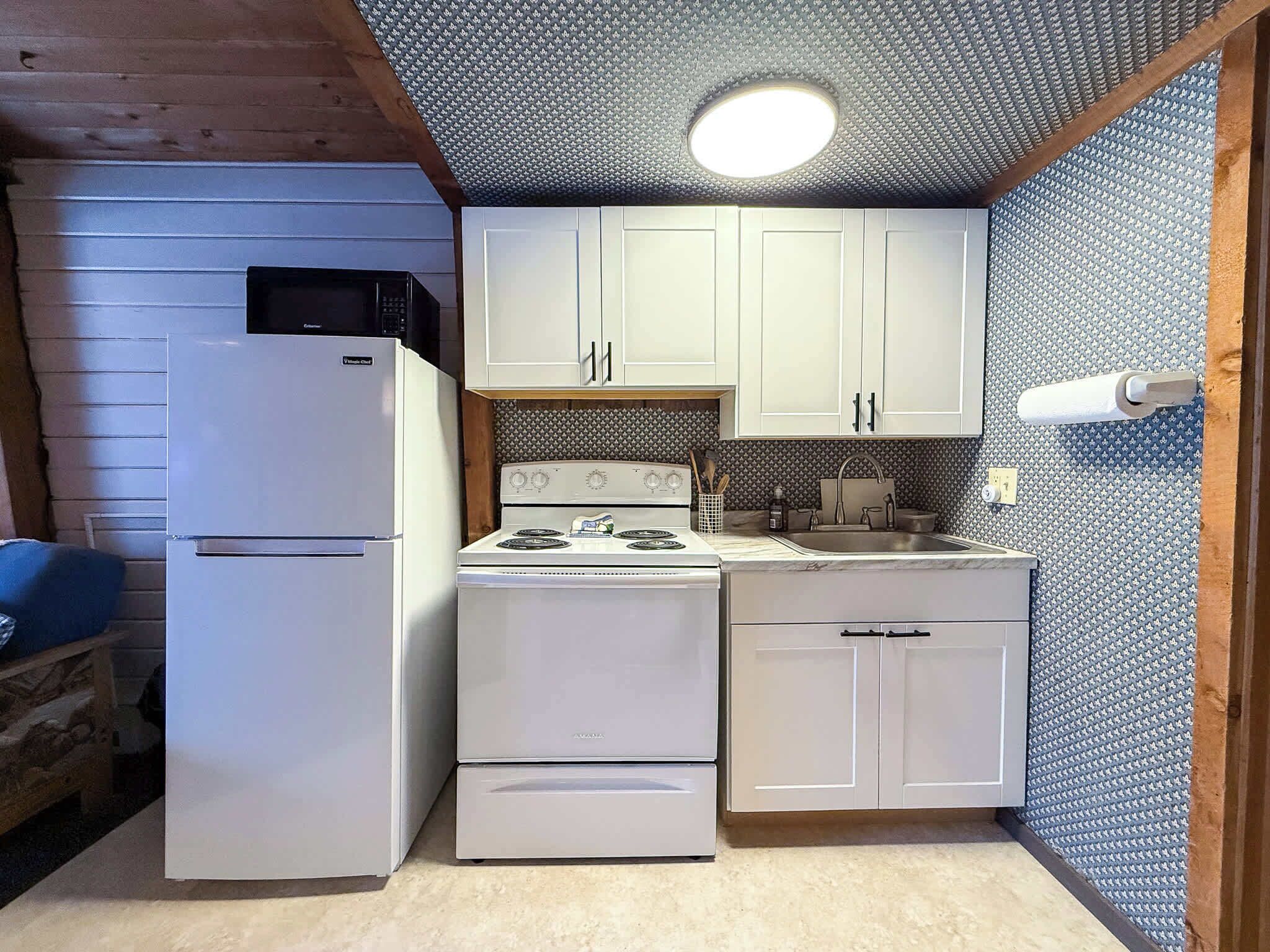 Kjøleskap, mikrobølgeovn, ovn og kokeplater