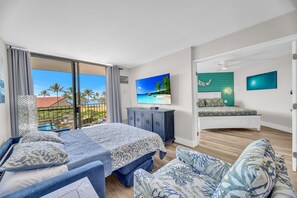 Luxe appartement, airconditioning, gedeeltelijk uitzicht op oceaan | Verduisterende gordijnen, gratis wifi