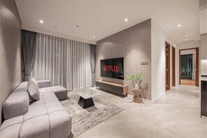 Family Suite, 3 Bedrooms, Club Lounge Access, City View | Egyptian cotton sheets, premium bedding, down comforters - Odela Luxstay The Opera Residence Suite (An Khanh)