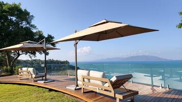 Two-Bedroom Presidential Oceanfront Pool Villa | Premium bedding, down duvets, free minibar items, in-room safe