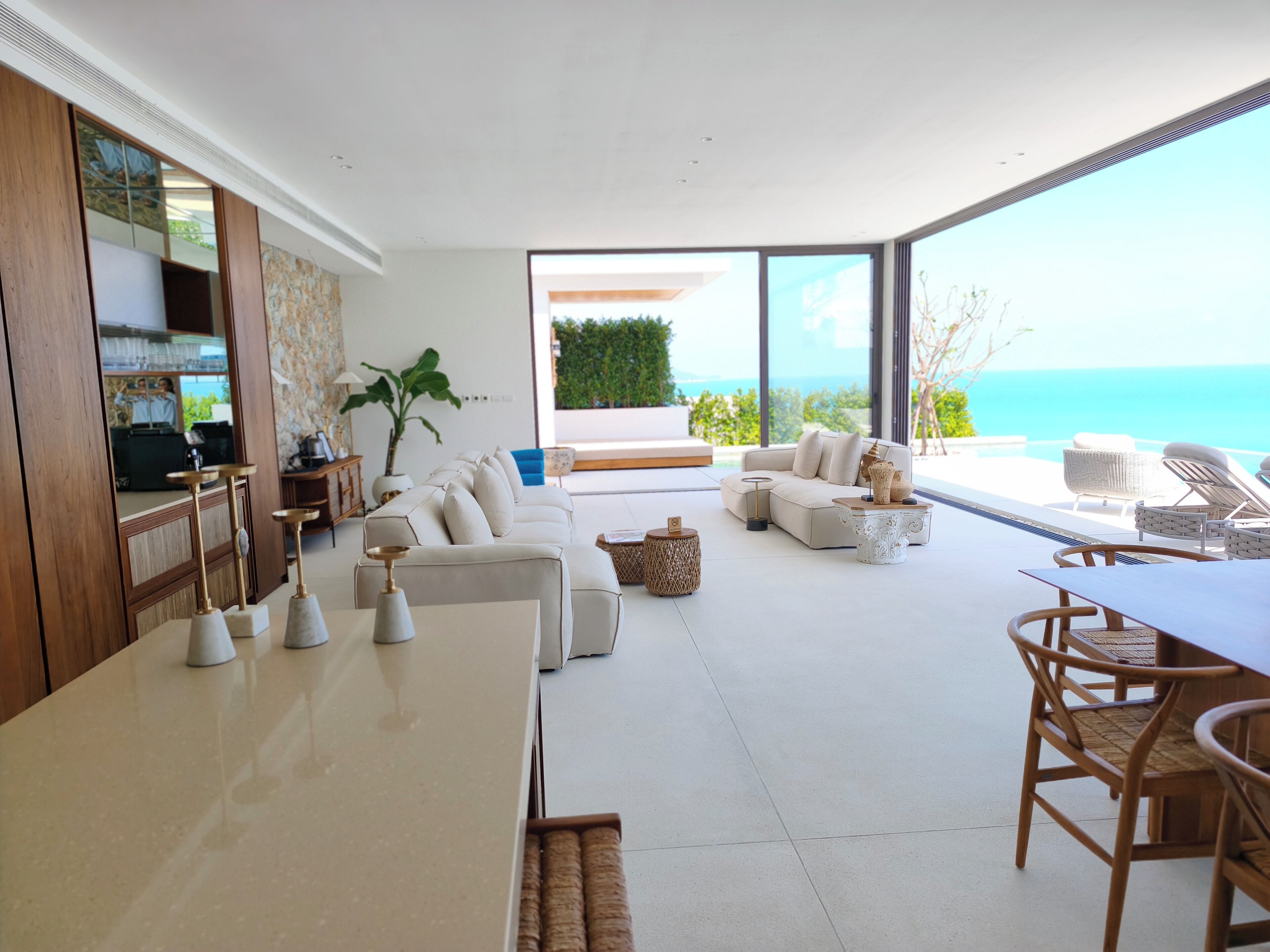Two-Bedroom Oceanfront Pool Villa | Living area | 160-inch LED TV with cable channels, Netflix, streaming services