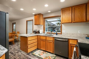 Fridge, microwave, oven, stovetop - Direct Riverfront Home w/ Private Dock, Game Room, Deck, Amazing Views, Just 4 Miles to Beach (Nehalem)