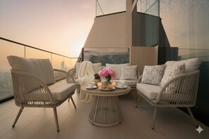 Deluxe Apartment, Balcony, City View | Balcony view - Binghatti Royale - Luxury 1BR Haven (Dubai)