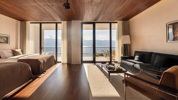 Desk, laptop workspace, blackout curtains, free WiFi