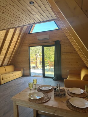 Living area - Private Glamping Cabin with BBQ - Ideal Family Getaway (Limasol)
