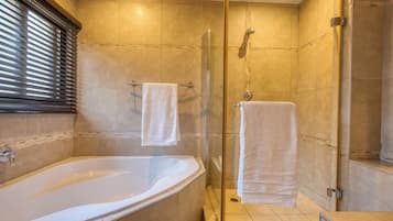 Hair dryer, towels, shampoo, toilet paper