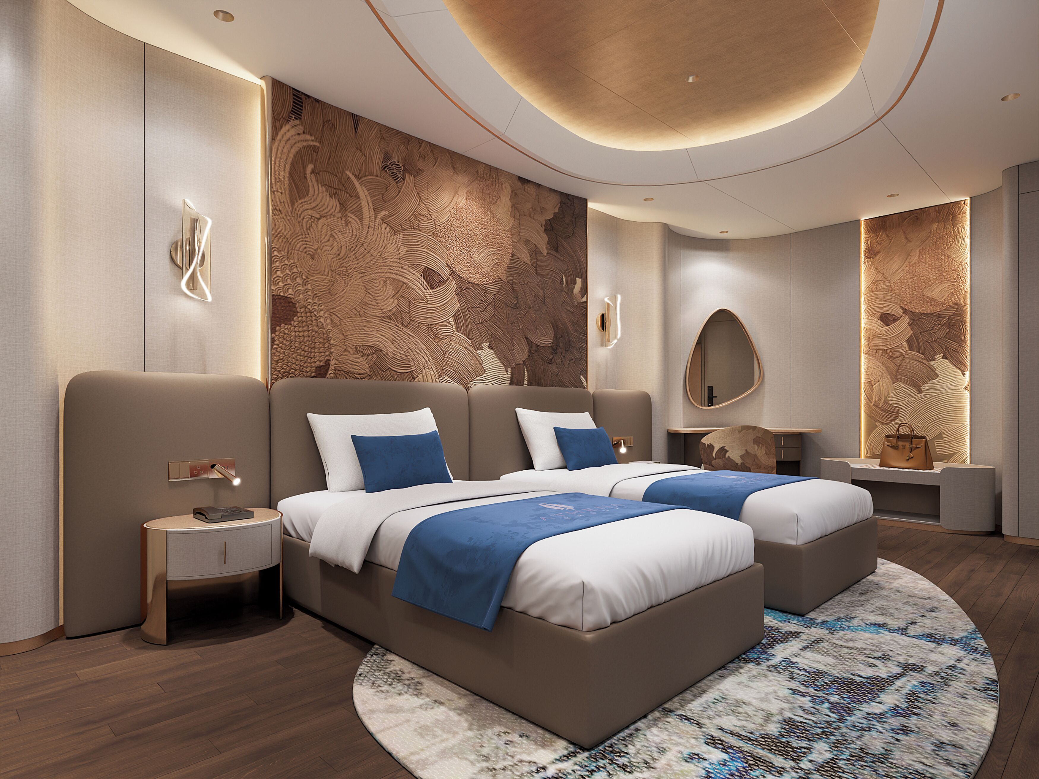 行政双人房或双床房, 海洋景观 | 办公桌、笔记本电脑工作区、免费高速有线上网、床单