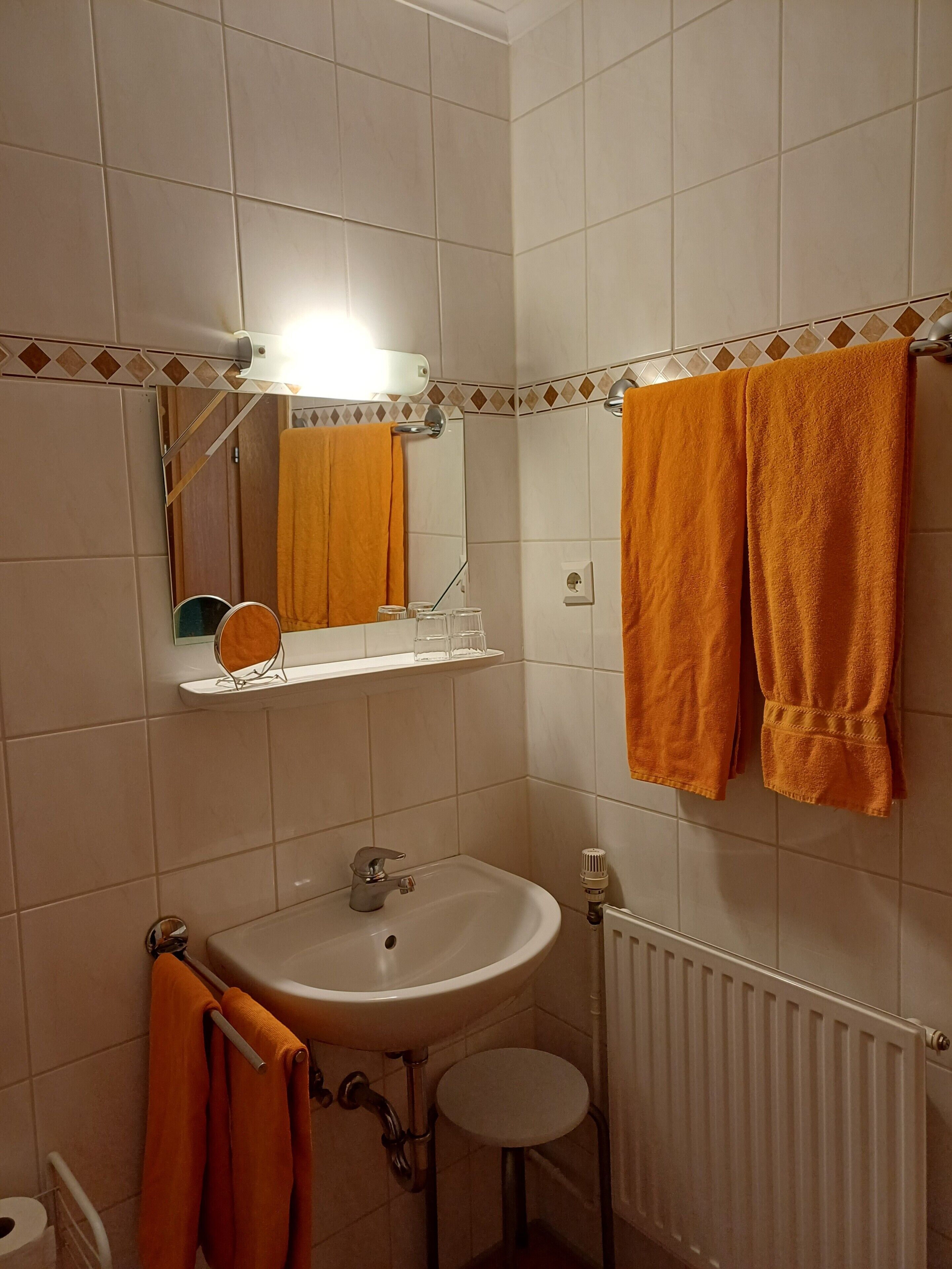 Dusche, Haartrockner, Handtücher