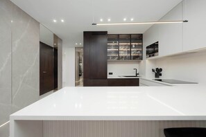 Fridge, microwave, oven, stovetop - Air-conditioned Apartment with Terrace | Parking and Work Cabinet (Warszawa)