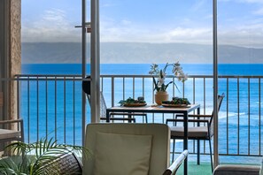 Outdoor dining - SUMMER SALE! Oceanfront 1BD Condo with Sunset & Whale Views - Royal Kahana 1206 (Lahaina)