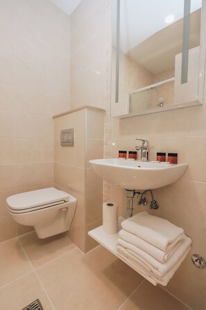 Apartemen, 2 kamar tidur, pemandangan kota | Kamar mandi | Shower, perlengkapan mandi gratis, pengering rambut, dan handuk
