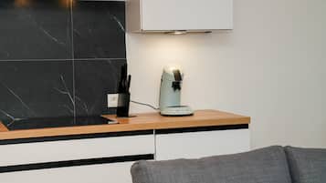 Basic Apartment | Private kitchen | Mini-fridge, oven, stovetop, cookware/dishes/utensils