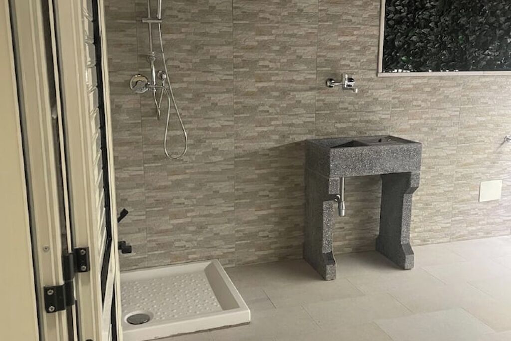 Shower, hair dryer, soap