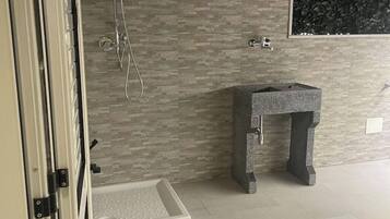 Shower, hair dryer, soap