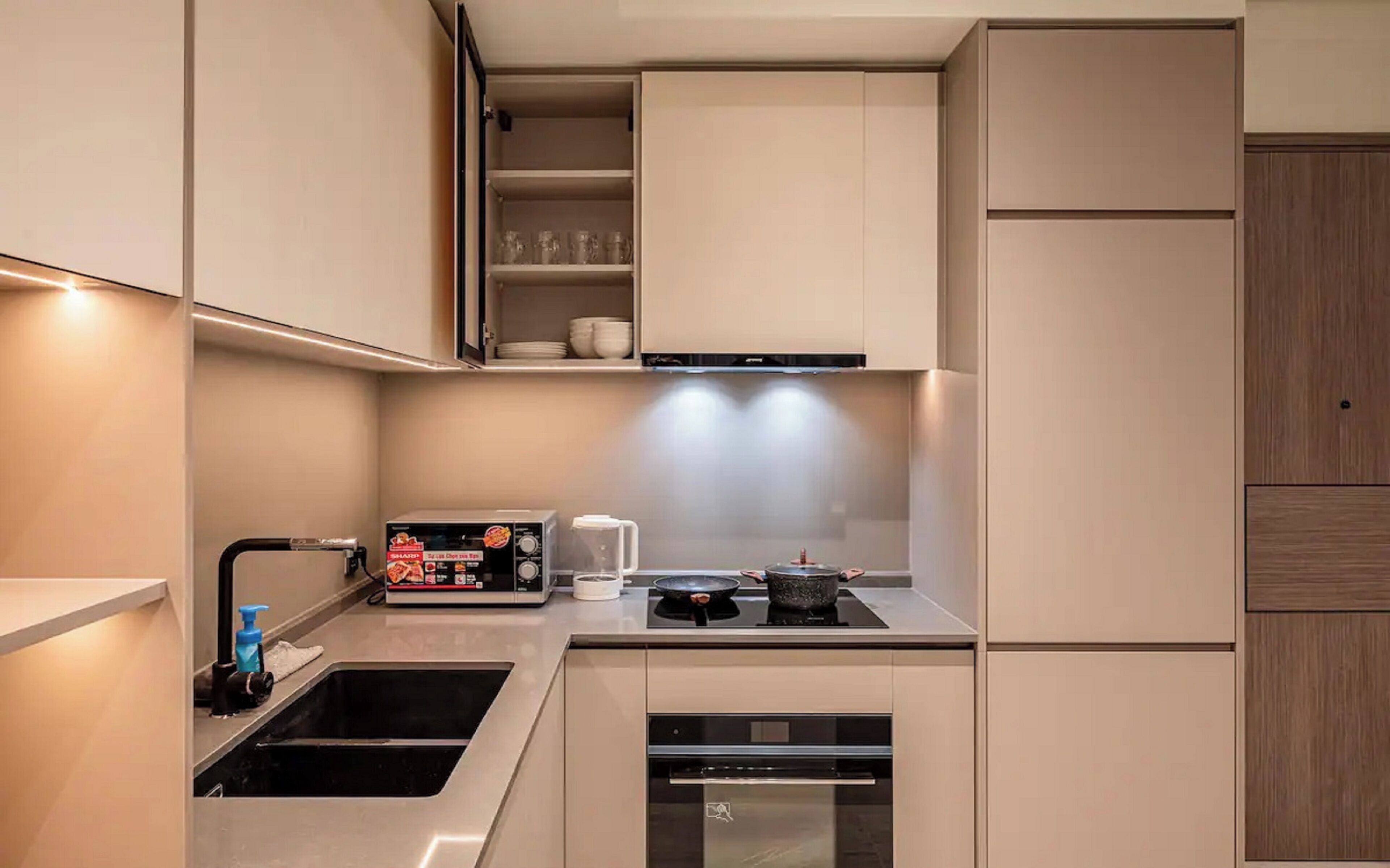 Luxury Apartment, 2 Bedrooms, Balcony, City View | Private kitchen | Full-sized fridge, microwave, oven, stovetop