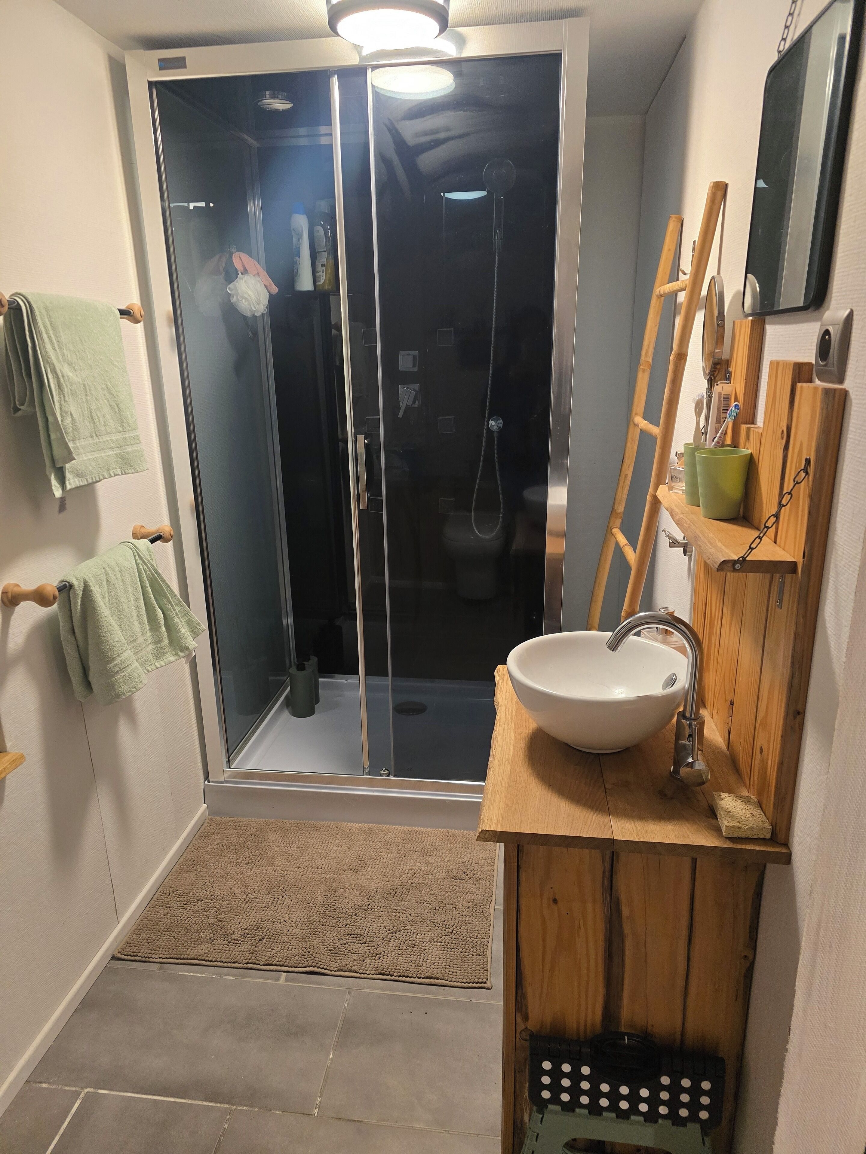 Dusche, Haartrockner, Handtücher, Seife