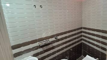 Regadera, toallas, papel de baño