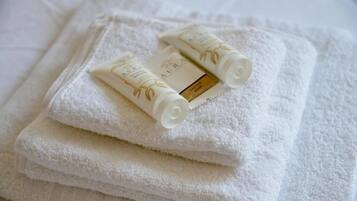 Haartrockner, Handtücher, Seife, Shampoo