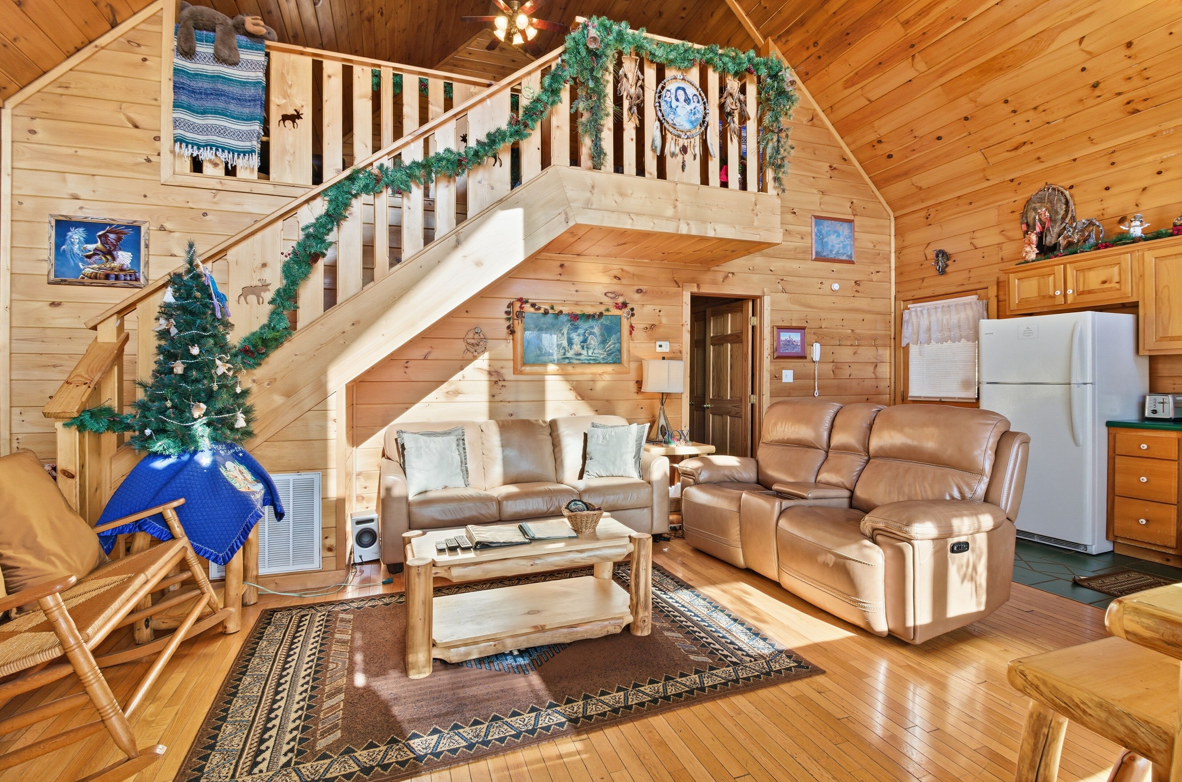 Signature Cabin, 1 Bedroom, Balcony, Mountain View | Living room | 40-inch Smart TV with digital channels, fireplace