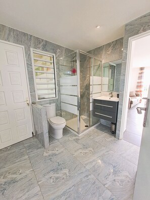 Shower, hair dryer, towels, toilet paper - BAYSIDE STUDIO in large property, sea view with large pool and garden (SAINTE ANNE)