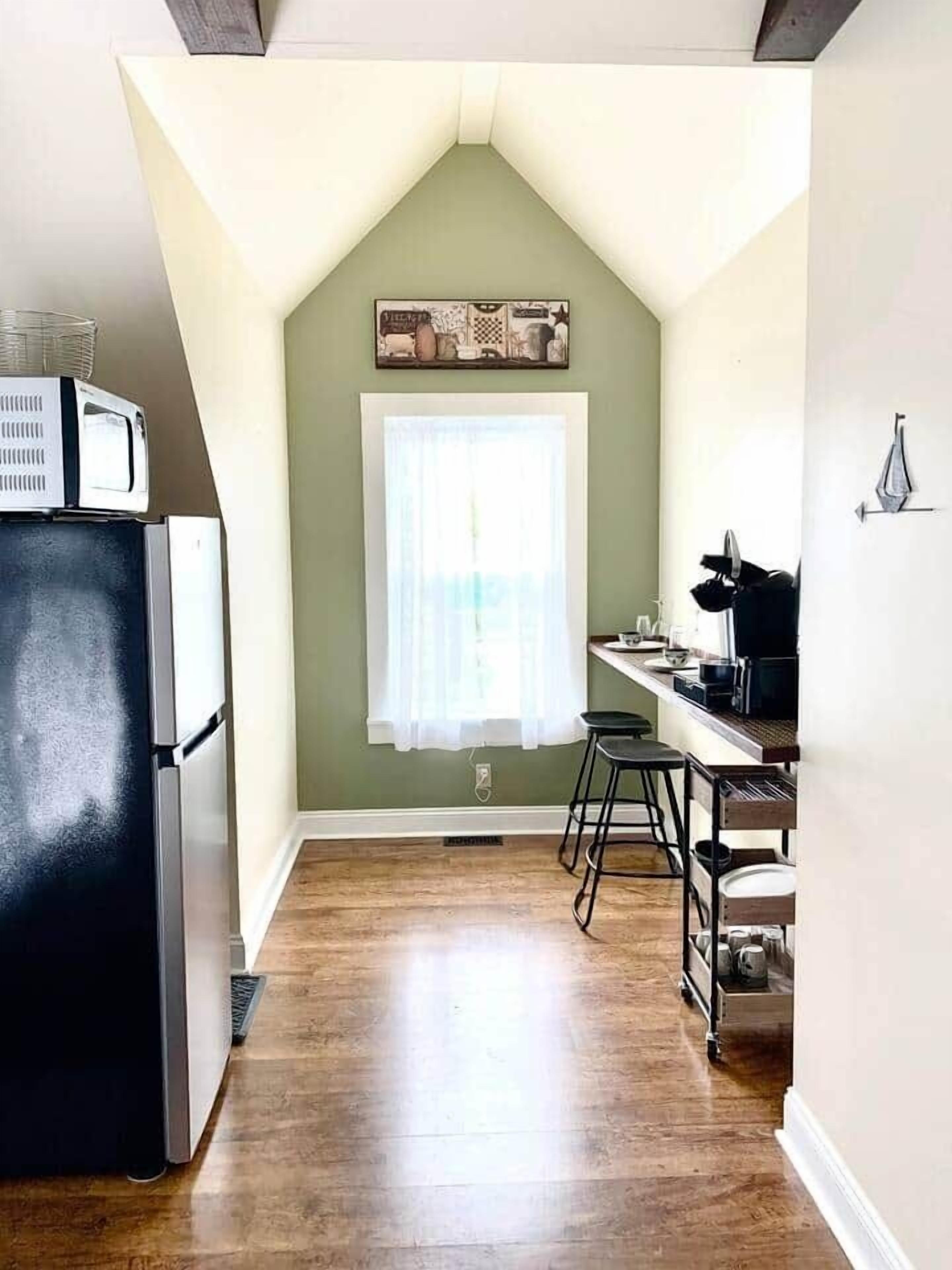 Fridge, microwave, toaster, high chair