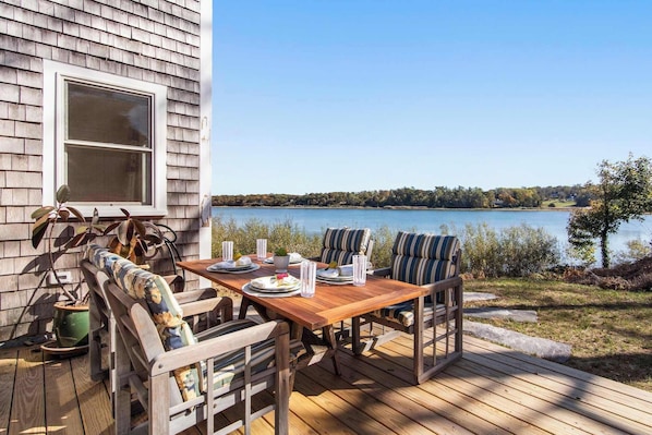 Outdoor dining - Sweeping Water Views, Walk to Town, Outdoor Shower! (Orleans)