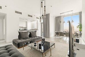 Living area - FIRST CLASS | 2BR | Luxe Canal View Haven (Business Bay)