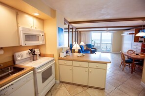 Fridge, microwave, oven, stovetop - 1BR Oceanfront Condo w/ Full Kitchen & Balcony (Daytona Beach Shores)