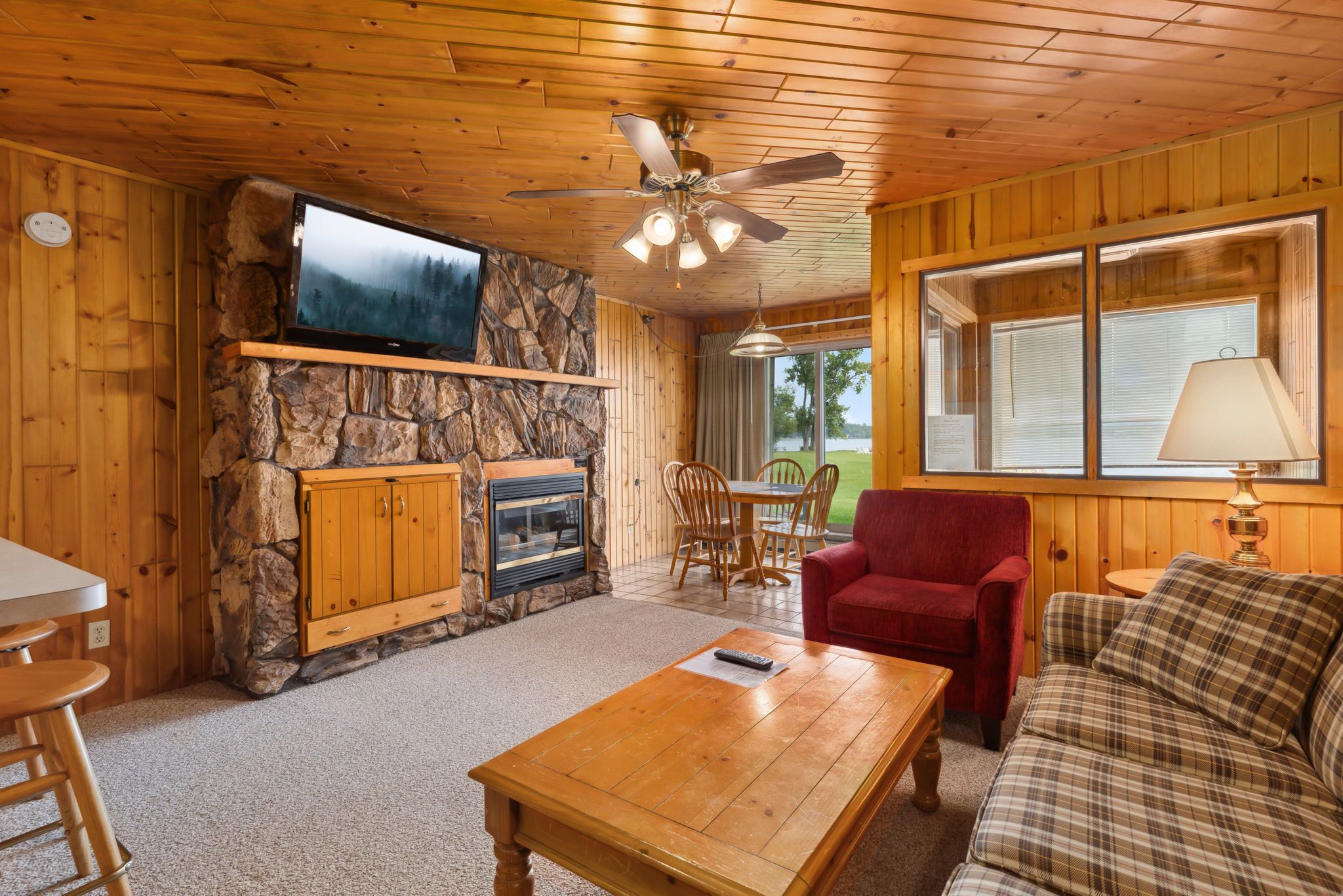 TV, fireplace