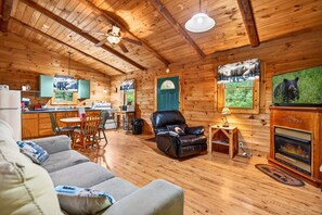 TV, fireplace - Pine View Cabin at Hocking Hills (South Bloomingville)