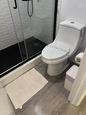 Dusche, Haartrockner, Handtücher, Seife