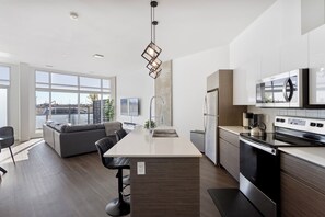 Microwave, oven, stovetop, dishwasher - King bed, 10ft Ceiling,5 mins to Rogers (Edmonton)