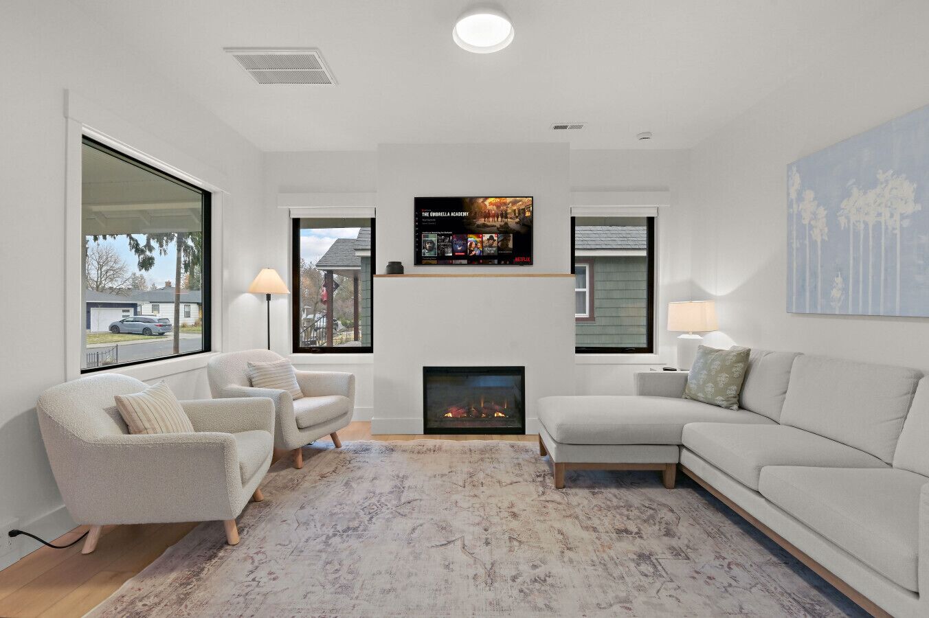 TV, fireplace